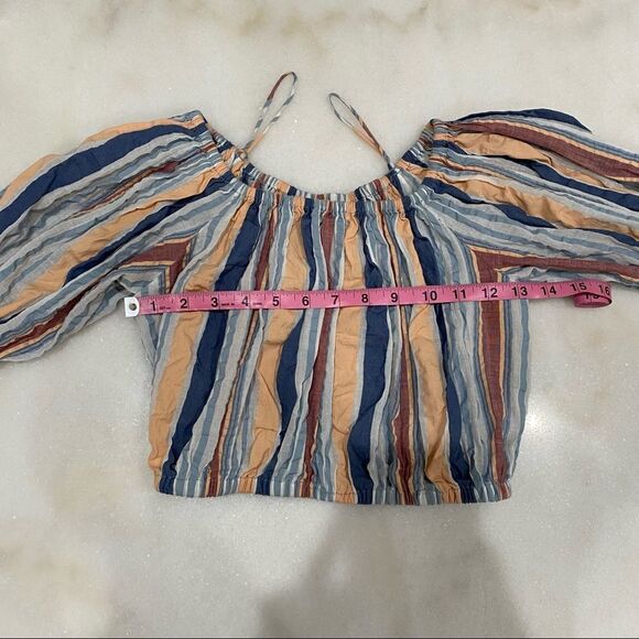 Ulla Johnson Off The Shoulder Seersucker Striped Crop Top - Picture 10 of 13